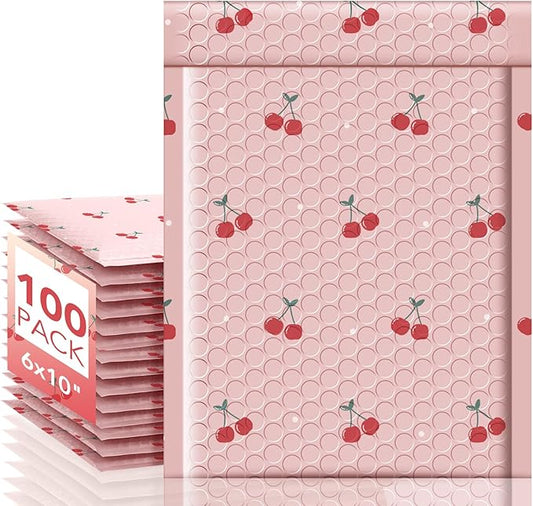 METRONIC Bubble Mailers 6x10 Inch 100 Pack Cherry Pink Padded Mailer Usable Size 6x9 Waterpoof Padded Envelopes Pretty Strong Adhesion Bubble Envelopes for Packaging, Shipping, Mailing