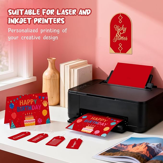 40 Sheets Red Cardstock Paper 8.5 x 11, Red Card Stock Paper, Cardstock Printer Paper 8.5 x 11, 200 GSM Red Construction Paper, Heavy Card Stock for DIY Cards, Invitations, Greeting Cards
