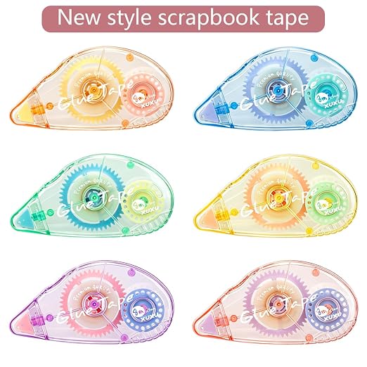 XUXU Colorful Scrapbooking Tape Glue Tape Adhesive Dots Tape | Double Sided Tape Dispenser Runner for Crafts and Arts Projects (6 Color)