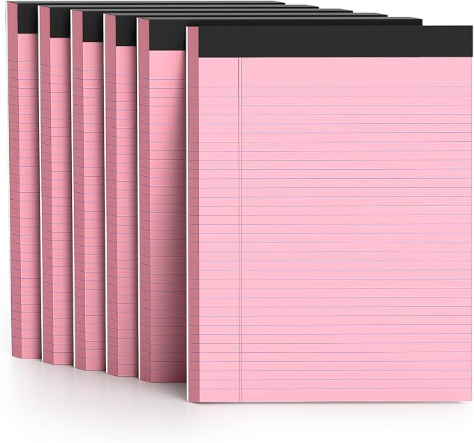 AILZFEI 8.5 x 11 Inch Pink Legal Pads, 6-Pack College Ruled Paper Note Pads Narrow Ruled Notepad Perforated Writing Pad 8.5x11 Pads of Paper 300 Sheets