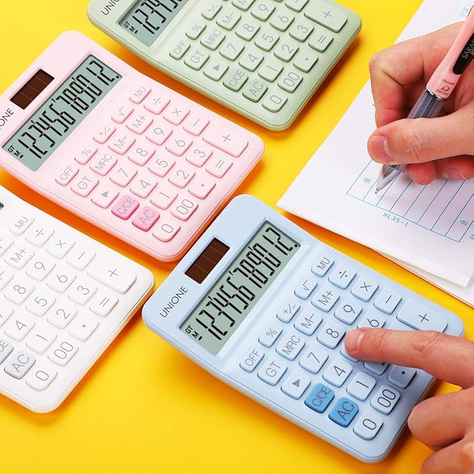 UNIONE Calculator with a Bright LCD, Dual Power Handheld Desktop. Color. Business, Office, High School… (Blue)