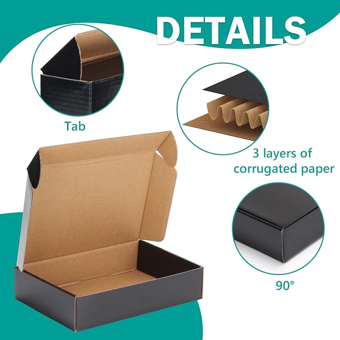 Hoikwo 40 Pack 9x6x2 Shipping Boxes for Small Business, Black Packaging Cardboard Boxes, Moving Mailing Packing Box | for Small Business, Black Packaging Cardboard Boxes, Moving Mailing Packing Box