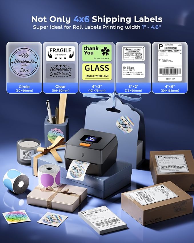 Phomemo Shipping Label Printer with Touchable Screen, 4x6 Bluetooth Thermal Label Printer with Built-in Label Holder, D420D Thermal Printers for Small Business, Compatible with USPS, Tiktok, Amazon