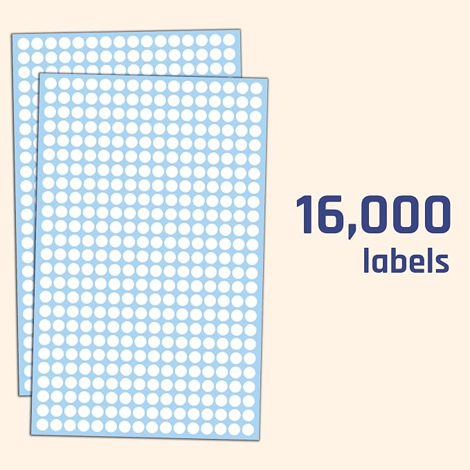 16,000 Pack - 1/4" Small Dot Stickers Round Labels - White