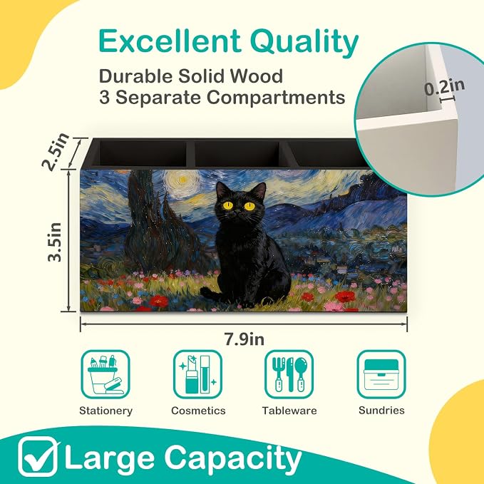 Black Cat Pen Holder for Home Office Desk, Cat Lover Gifts, Starry Sky Black Cats Makeup Brush Toothbrush Holder Organizer for Bathroom Desk Accessories