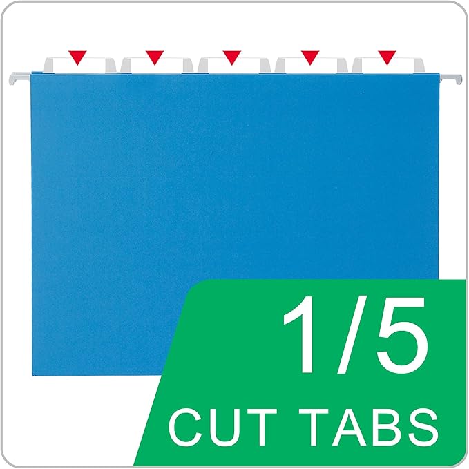 25 Pack Hanging File Folders Letter Size,Blue Reliable Hanging Folders for Filing Cabinet,Reinforced Rods for Smooth Gliding,Includes 1/5 Adjustable Tabs & Inserts,Ideal for Home & Office