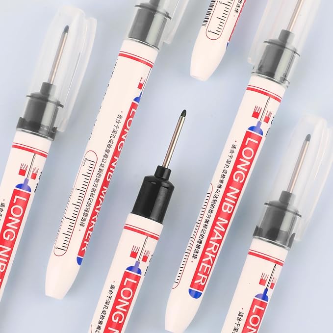 15 Pcs Long Nib Marker, 20 mm Long Head Deep Hole Marker Pens, Fine Nose Tip Deep Reach Permanent Paint Markers for Metal, Marking Pen for Drilling, Carpenter, Woodworking, Construction (Black)