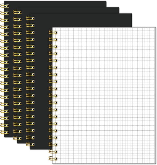 Graph Spiral Notebook-B5 Grid Journal 7.48" X 10.18",Black Hardcover Graph Paper Notebooks 4 Pack 160 Pages 100GSM for Note Taking Engineering Graphing Work School Supplies