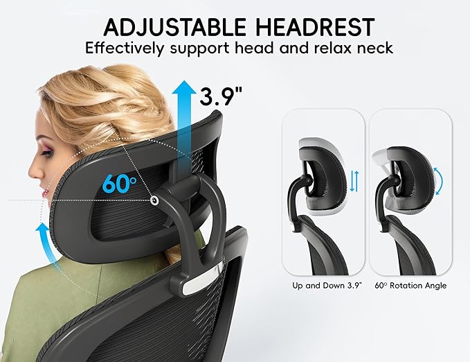 TRALT Office Chair - Ergonomic Desk Chair with Headrest Support for Adults | Home Office Desk Chair with Lumbar Support - Ergonomic Mesh Chairs 330 lb Wide Seat with Headrest, Comfy Desk Chair(Black)