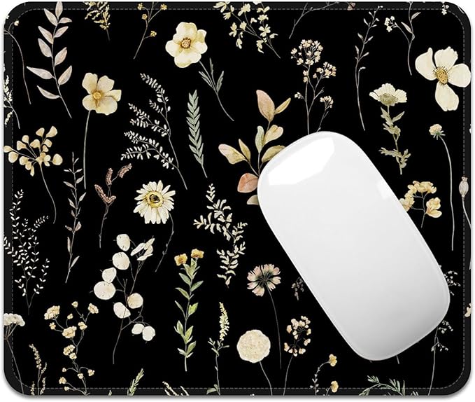 Mouse Pad with Stitched Edges - Dark Floral Mousepad Set for Women, 9.25 x 7.75 inch Washable Desk Pad, Non-Slip Rubber Base, Office Home Laptop Accessories - Midnight Botanical-2 Pack