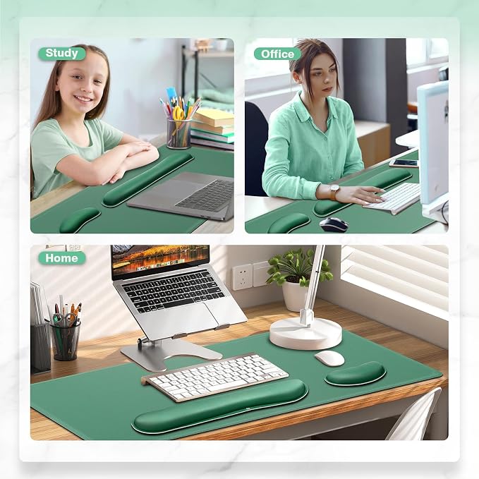 Gimars 4 in 1 Mouse Pad and Keyboard Wrist Rest Set, Large Mouse Pad with Memory Foam Wrist Support Pad for Desk with Coaster, Easy Typing Pain Relief, Gaming Office Home, 31.5x12 inch, Dark Green