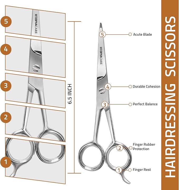Utopia Care Hair Cutting and Hairdressing Scissors 6.5 Inch, Premium Stainless Steel shears with smooth Razor & Sharp Edge Blades, for Salons, Professional Barbers (Matt, 6.5 Inch)