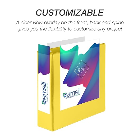 Samsill Durable 3 inch 3 Ring Binder, D Ring Binder, 100% Recycled Chipboard, Yellow, 12 Pack
