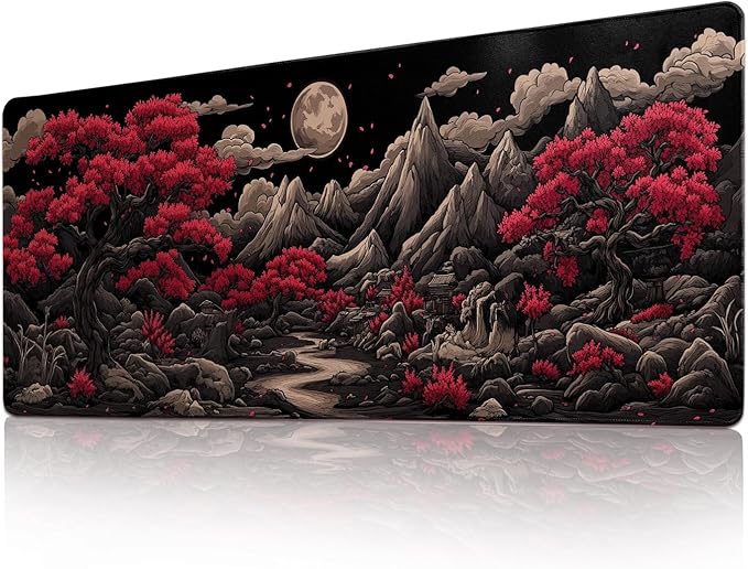 Desk Mat Mouse Pad Gaming Desk Pad XL Large Mouse Mat Office Decor Accessories (Red Tree Moon)