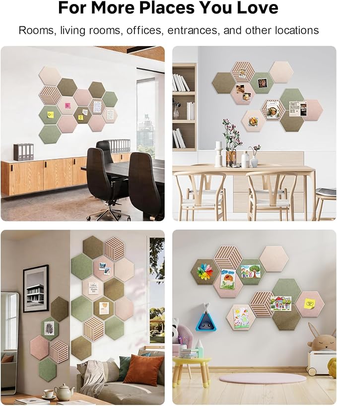 Hexagon Cork Bulletin Board Tiles, Felt Pin Board | Wall Panels for Vision, Message Center, Picture and Prayer Board(Linen Dusk)