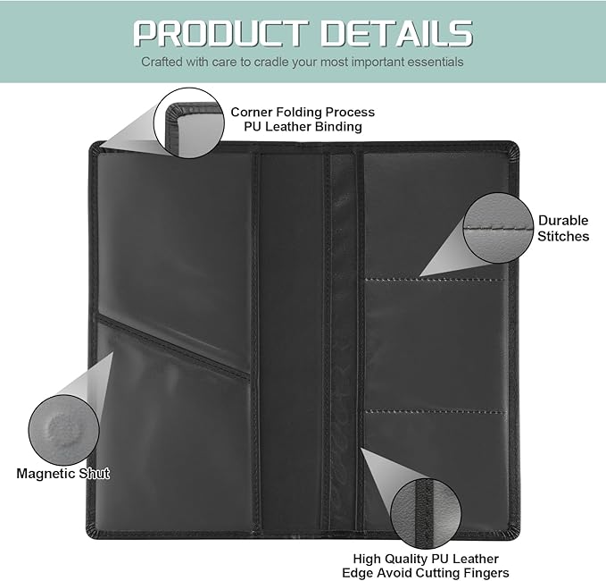 JUSTTOP 2Pack Car Registration and Insurance Holder,Car Document Holder for Cards License with Magnetic Shut,Vehicle Glove Box Car Organizer for Documents, Cards, License(Black)