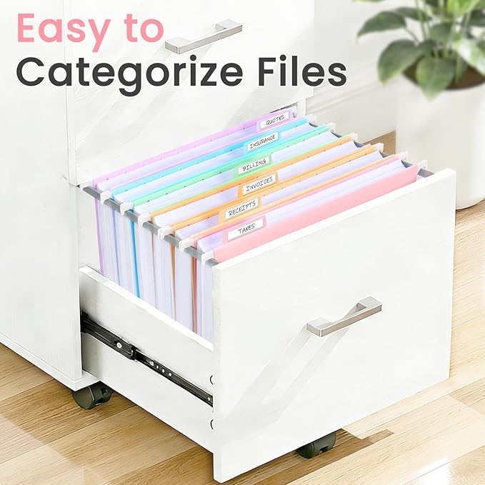 Sooez Tear-Resistant Plastic Hanging File Folders Letter Size, 25 Count File Organizer Suitable for File Cabinet Filing Cabinets, 1/5-cut Adjustable Tabs for Office, School, Pastels Colors, Pink