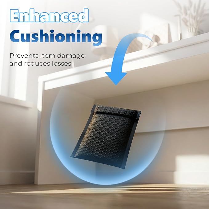 Metronic Bubble Mailers 4x8" 800Pack Padded Envelopes True 4x7" Usable Size | 50% Thicker 1/7" Bubble Self Seal Waterproof Bulk Bubble Envelopes for Trading Cards,Jewelry,Makeup,Small Business,#000,Black