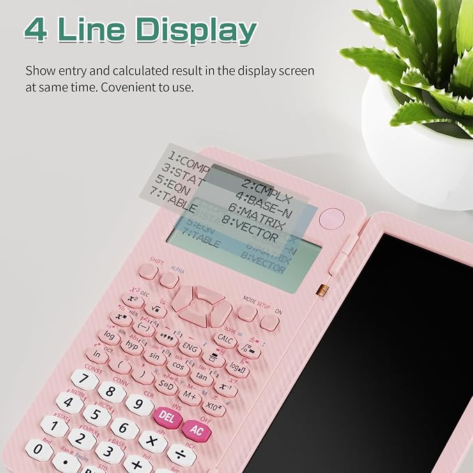 991ES MAX 417 Functions Scientific Calculators 4-Line Display with Notepad | ROATEE Rechargeable CalcNote, Foldable Portable for High School College Students and Teacher Back to School Supplies(Pink)