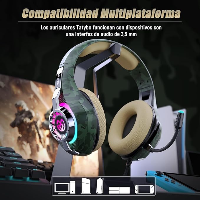 Gaming Headset for PC, Ps5, Switch, Mobile, Gaming Headphones for Nintendo with Noise Canceling Mic, Deep Bass Stereo Sound