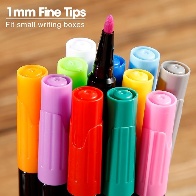Liquid Chalk Markers for LED Drawing Note Board Acrylic Calendar Planning Board Clear Glass Dry Erase Whiteboard Window Mirror Christmas Holidays Painting, 14 Pack, 12 Vibrant Colors, 1mm Fine Points | For LED Note Board Calendar Planning Board Clear G...