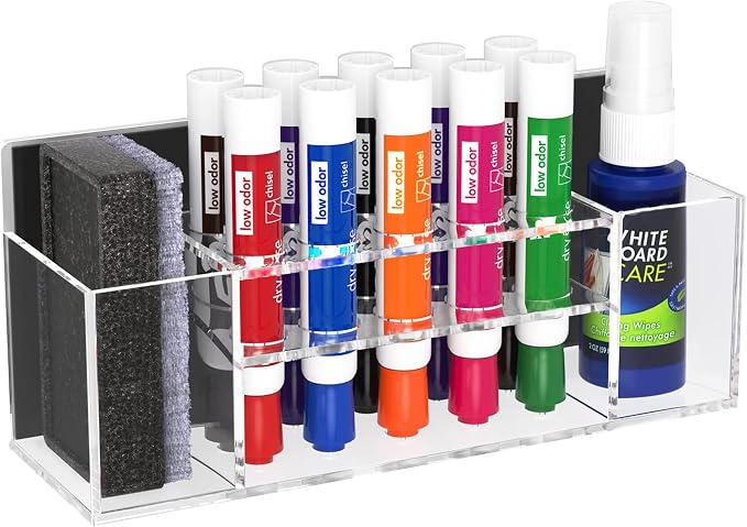 HBlife Acrylic Magnetic Dry Erase Marker Holder for Whiteboard, Wall Mount 10 Slots Magnet Pen Pencil Holder for Fridge Refrigerator, Locker Organizer Accessories for School Classroom Office, Clear