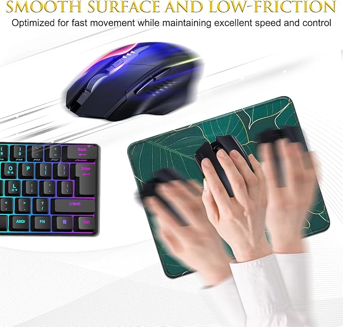 JIKIOU Mouse Pad with Non-Slip Rubber Base, Premium-Textured & Washable Computer Mousepad with Stitched Edges, Mouse Pads for Computers, Laptop, Gaming, Office & Home, 10.2 x 8.3 in Leaf