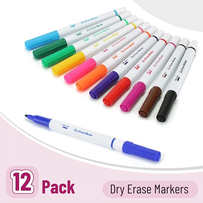 Mr. Pen- Dry Erase Markers, 12 Pack, Assorted Colors, Fine Tip | Dry Erase Whiteboard Markers for Writing on Whiteboards, Weekly Planner, Glass, School, Office, Home
