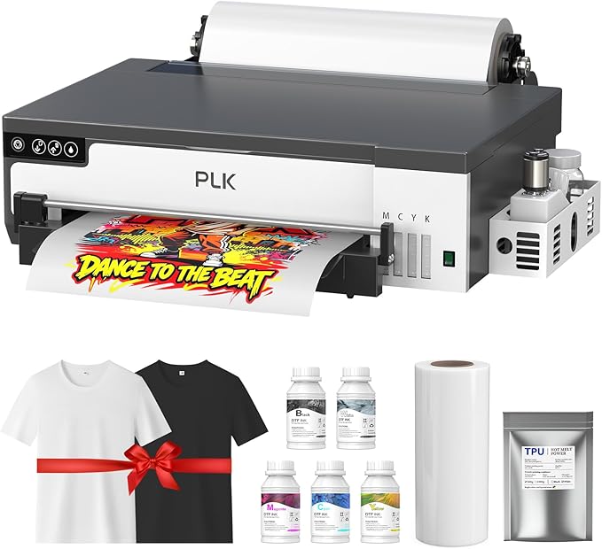PLK A3 DTF Printer,XP600 DTF Machine,Roll Feeder & Film-Cutter,Double Speed,Upgraded L18058 with White Ink Stirring System,Apparel Custom Garment Printing (A3 Printer Bundle)