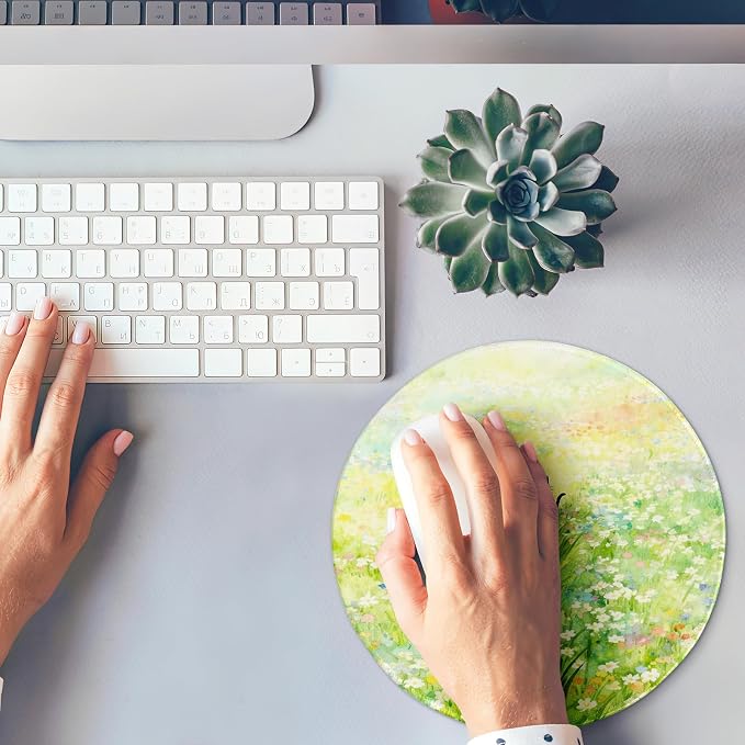 Round Mouse pad, high-end Texture, Sewn Edge Design, Anti-Slip Rubber Base. 8.6 x 8.6 inches (Meadow)