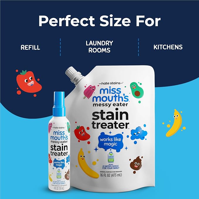 Miss Mouth's Messy Eater Stain Treater - 32oz Refill - Newborn & Baby Essentials - No Dry Cleaning Food, Grease, Coffee Off Laundry, Underwear, Fabric | Easy Refill; Newborn & Baby Essentials; Cleans Food, Grease, Coffee; Use on Laundry, Underwear, Fabric