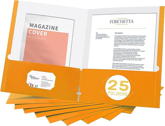 Zzrywuty File Folders with Pockets Letter Size,25-Pack Paper Folders with Card Slot,Orange Two Pocket Folders for School Students,Businessmen,Home and Office Workers