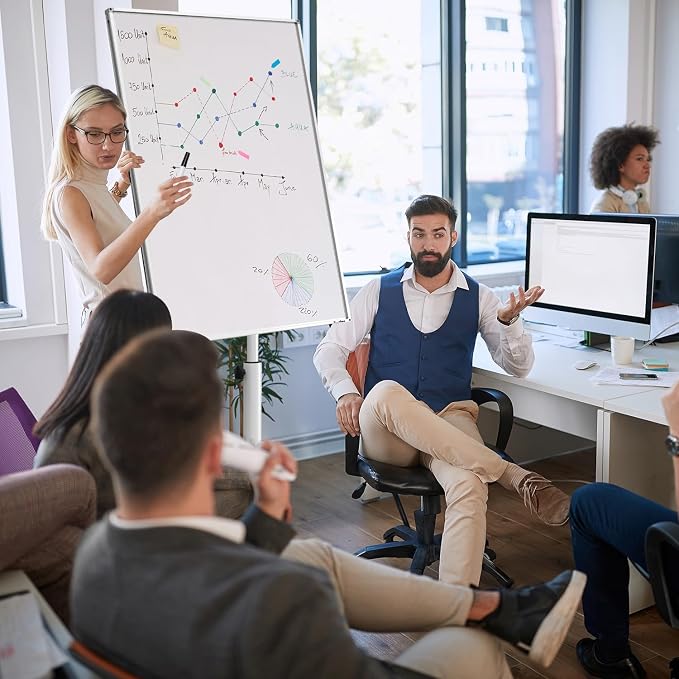 Mobile Whiteboard 40x26 Inches White Board Dry Erase Board on Wheels | Height Adjustable, Magnetic Surface, Dry Erase, With Stand, Ideal for Classroom, Office, School, Home, Homeschooling, Teacher