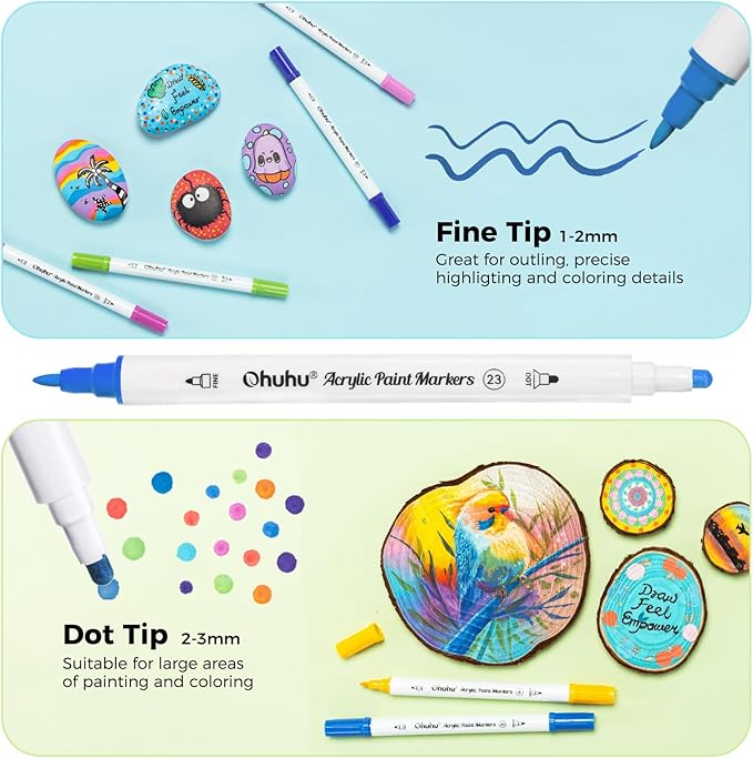 Ohuhu Acrylic Paint Markers Dual Tips: 36 Colors Fine & Dot Paint Pens High Opacity Acrylic Markers Waterproof Lightfast for Rock Painting 3D Prints Egg Wood Glass Ceramic DIY Crafts - Akaka