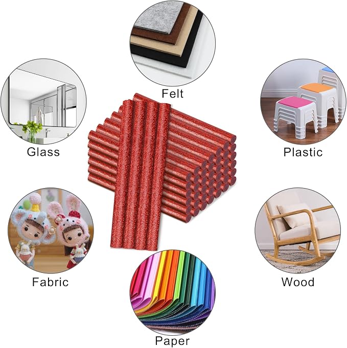 Manarty Glitter Red Hot Glue Stick, 48 PCS 0.27" Dia x 4" Long Mini Hot Melt Glue Sticks Colored, Adhesive EVA Glue Sticks Standard for Sealing Repairing Stamp DIY Art Handmade Car Craft Decoration