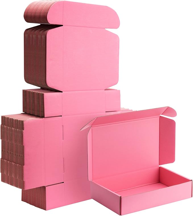 9x6x2 inch Pink Shipping Boxes for Small Business- Set of 25 | Sturdy ECT 32 Corrugated Cardboard Mailer Boxes, Easy Assemble for Packaging, Mailing, Gift