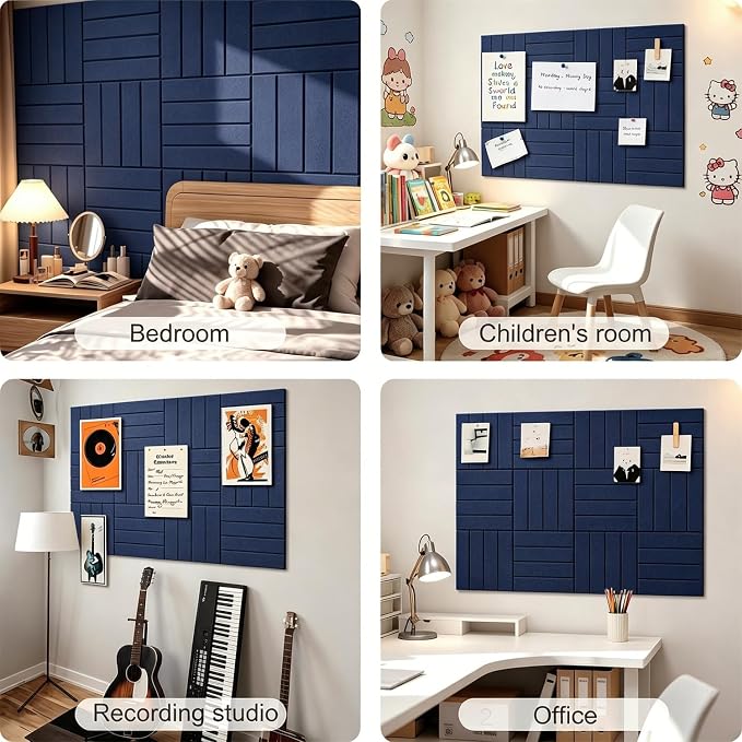 0.47" Thick Felt Wall Tiles 48"x36" Cork Board Alternative 12 Pack 11.81"x11.81"Felt Bulletin Board Pin Board with Removable Adhesive Tape&60 Pushpins for Home Office School(Bold-Dark Blue)