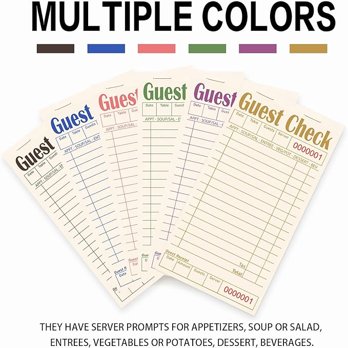 Guest Checks Books for Servers, Server Note Pads, 6 Pack, Natural Color Paper, Waitress Notepad for Restaurants, Waitress Accessories, 300 Sheets, Black