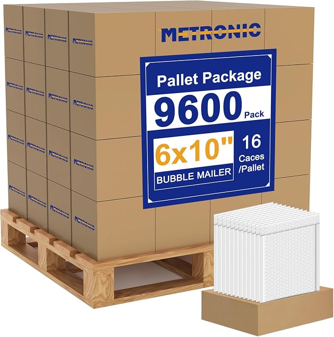 Metronic 9600 Pack Bubble Mailer 6x10" White Waterproof Padded Envelopes | Usable Size 6x9 Inch, Self-Seal Bubble Mailers Cushioning for Shipping,Jewelry Makeup Supplies, Packaging Bulk, 9600PC/Pallet