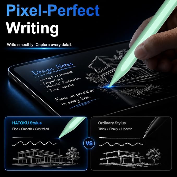 Stylus Pen for Apple iPad 2018-2026 for Note-Taking Drawing Green | 15Min Fast Charge iPad Pencil with High Precision, Tilt Sensitivity, Palm Rejection on iPad 6-11/Air/Pro/Mini, No Pairing