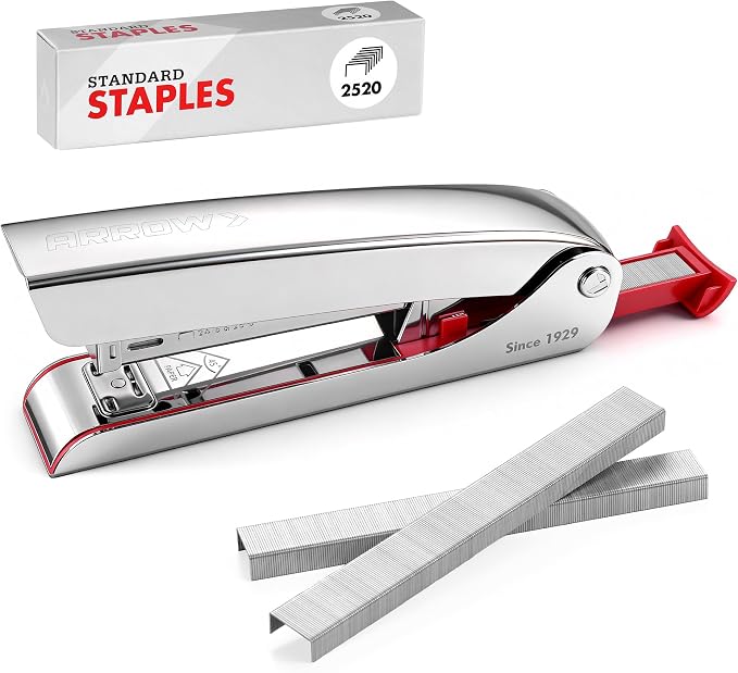 Arrow Metal Stapler, Full-Strip Stapler for Desk with 2520 Staples | 25 Sheet Capacity, Rear Staple Storage, Dual-Mode Anvil, Non-Slip Base, For Office, Classroom, and School