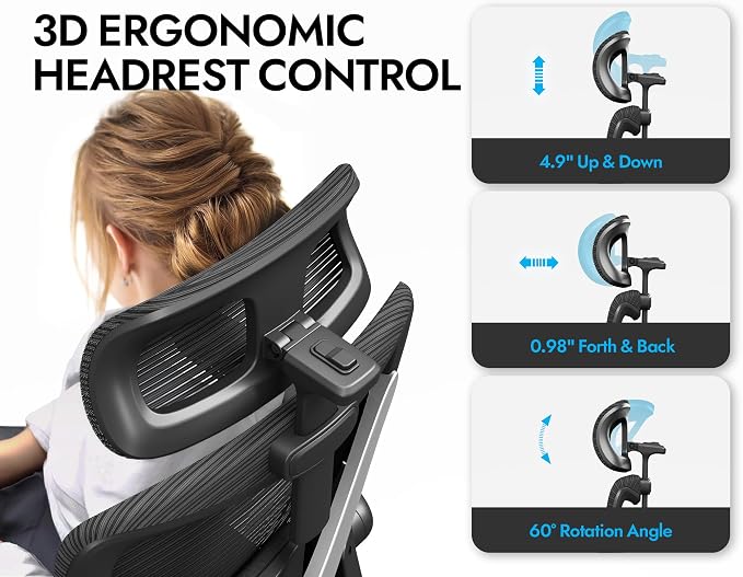 Ergonomic Office Chair: Mesh Desk Chair Comfy with Headrest& Lumbar Support | Ergalithic Big and Tall Office Chairs with Wheels & Flip-Up Arms-Computer Gaming Chairs for Adults Home Office Chairs(Black)