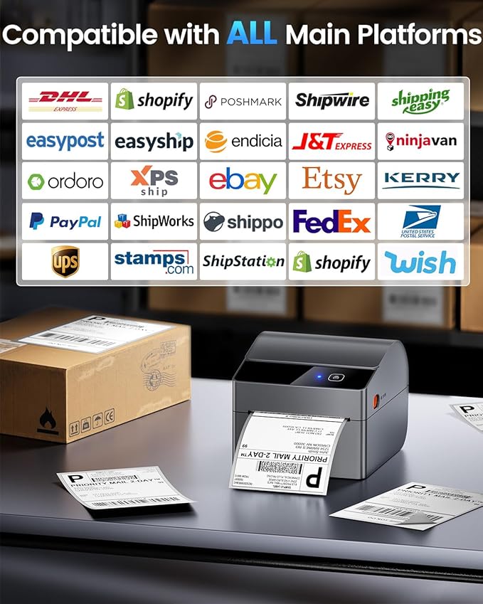 ASprink Bluetooth Shipping Label Printer 4x6, 2026 Upgraded Thermal Label Printer with Built-in Paper Bin, Thermal Printers for Small Business & Shipping Packages, Compatible with Amazon, Tiktok, USPS