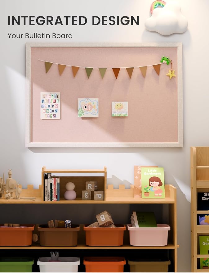 Fluxynara 35.4" x 23.6" Felt Frame Bulletin Board, Pink | Cork Board Alternative with 24 Removable Adhesive Tabs, Foldable Pin Board for Wall, Home, Office, Classroom & Dorm