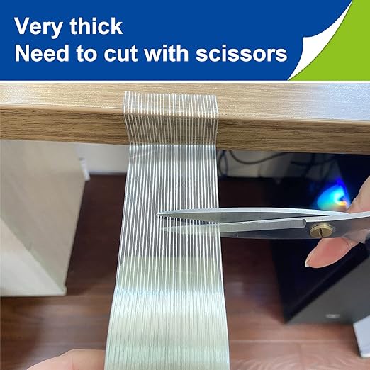 4 Pack Fiberglass Tape, Extra Thickness 6.3 mils and Super Sticky, Transparent Filament Reinforced Strapping Tape for Heavy Duty Packing, 2inch×27yds/Rolls
