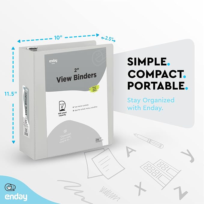 Enday 2 Inch 3 Ring Binder, Grey Heavy Duty Three Ring Binder, 480 Sheets Capacity - 2 Inch Binder for Home School and Office.