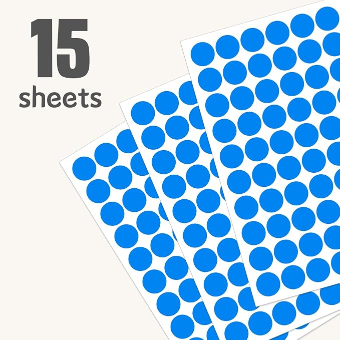 1" Blue Dot Stickers 1050 PCS Round Circle Stickers Colored Coding Labels