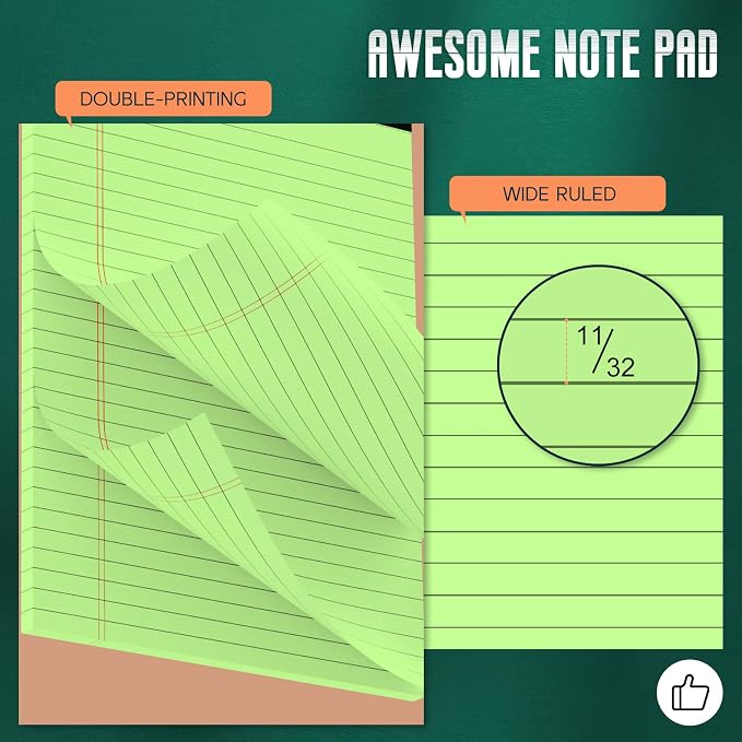3 Pack Colored Legal Pads 8.5 x 11 Wide Ruled Note Pads, Green Notepads | Writing Pad 30 Sheets/Pad, Perforated Lined Paper Note Pad 8.5 x 11 of Paper Notebook To-Do List for School & Office Supplies