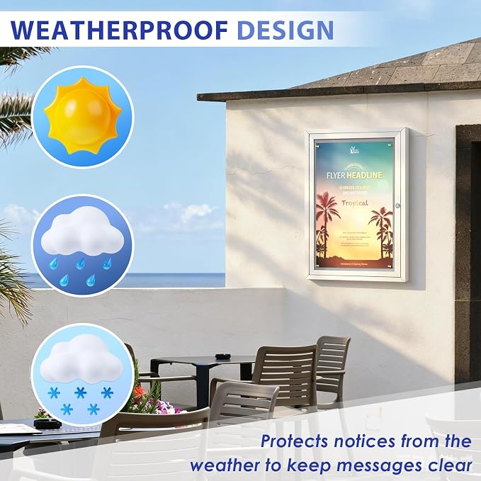 SWANCROWN Enclosed Bulletin Board Outdoor Felt Notice Board, 28x20 in | Weather Resistant, Aluminum frame, Wall Displays Board, With Locking Door, Pin Board, For Office School Business Community