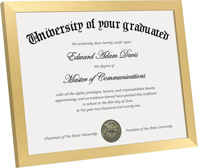 upsimples Certificate Frame with Clear Plexiglass, 8.5 by 11 Picture Diploma Document Degree Frames for Wall and Tabletop, Gold, 1 Pack